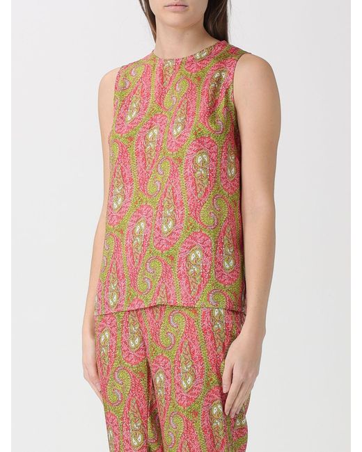 Etro Red Sleeveless Crêpe Top With Paisley Print