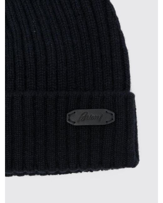 Brioni Black Ribbed 100% Cashmere Beanie With Cuff And Applied Logo for men
