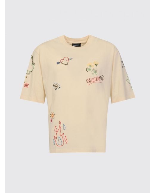 DSquared² Blue Embroidered Cotton T-Shirt for men