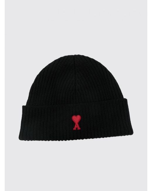 AMI Black Wool Beanie Hat With Contrast Ami De Coeur Logo