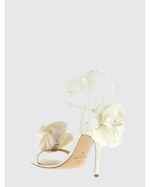 Magda Butrym Natural Satin Sandals With Floral Applications