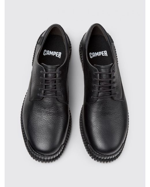 Camper White Pix Hammered Leather Derby Shoes