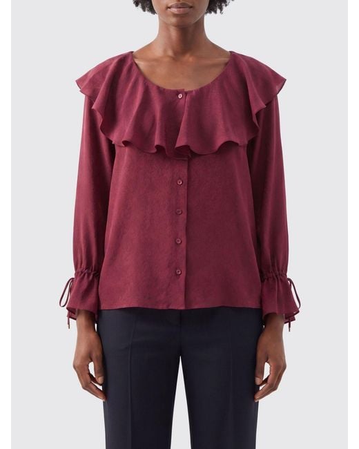 Chloé Red Chlo&Eacute Long-Sleeved Silk Shirt With Ruffles And Embroidery