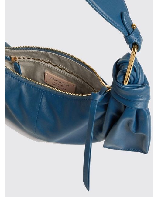 Coccinelle Blue Furoshiki Small Ruched Leather Bag