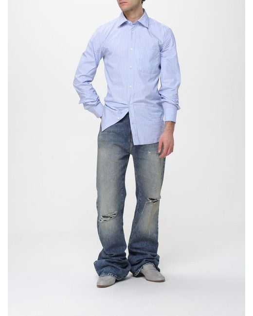 Maison Margiela Blue Striped Cotton Shirt for men