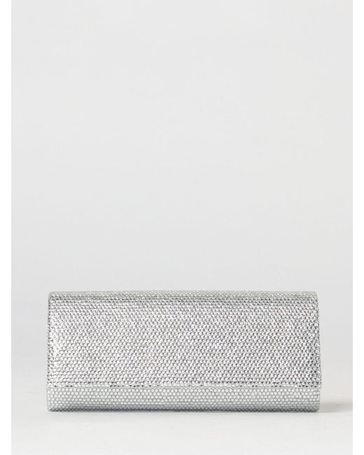 Twentyfourhaitch Gray French75 Glitter Fabric Clutch With Crystals