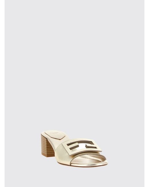 Fendi Natural Laminated Leather Baguette Mules