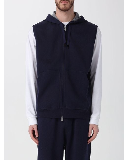 Brunello Cucinelli Blue Cotton Blend Zip Hoodie for men