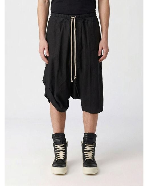 Rick Owens Black Leather Jogging Shorts for men