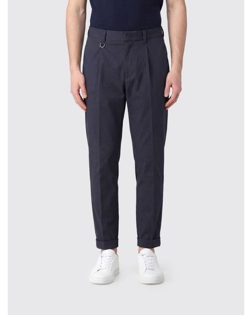 Paolo Pecora Blue Slim Fit Cotton Chino Pants With Slant Pockets for men