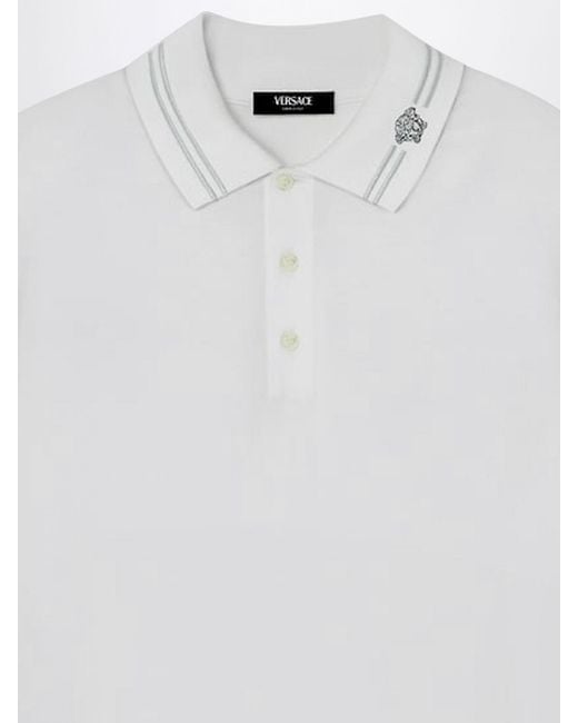 Versace White Cotton Polo Shirt With Medusa Logo for men