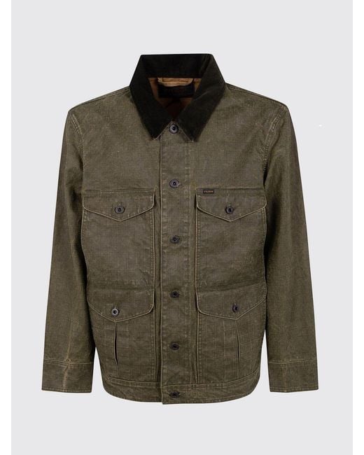 Filson Green Journeyman Cotton Jacket With Corduroy Collar for men