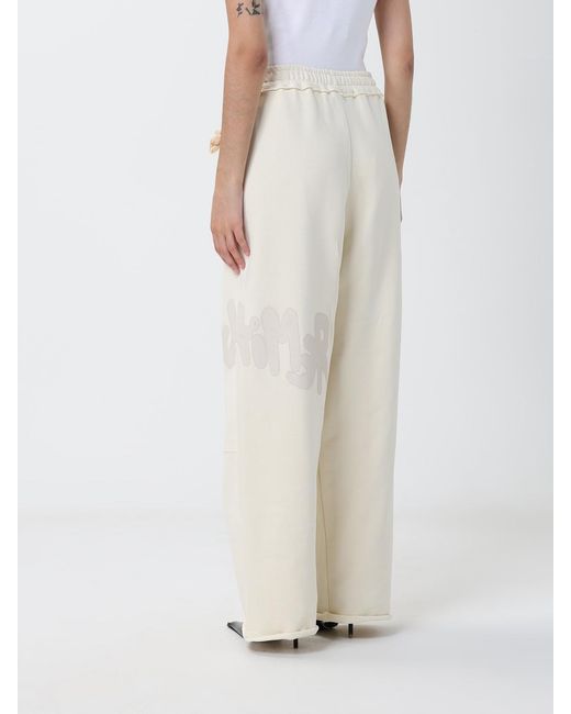 DISCLAIMER White High-Waisted Wide-Leg Cotton Jogging Trousers With Logo
