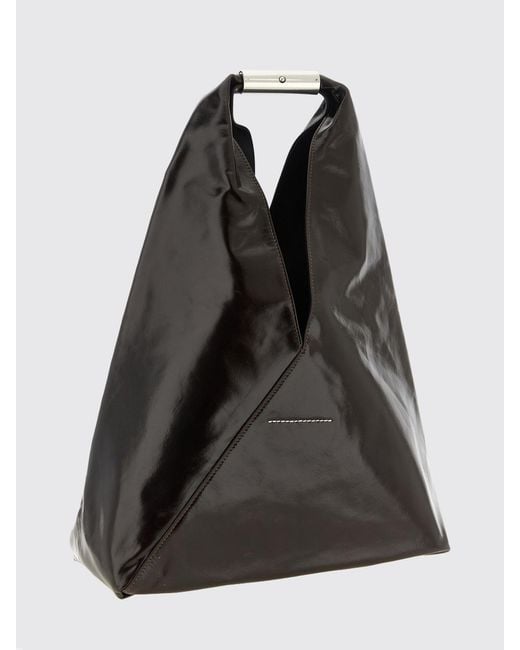 MM6 by Maison Margiela Black Japanese Smooth Leather Handbag With Iconic Stitching
