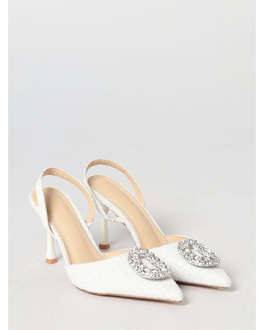 Twentyfourhaitch White Tortuga Tweed Slingbacks With Jewel Buckle