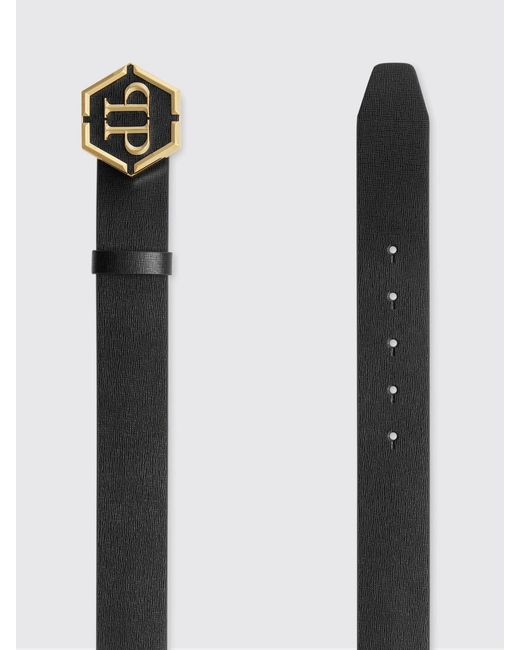 Philipp Plein Black Embossed Leather Belt for men