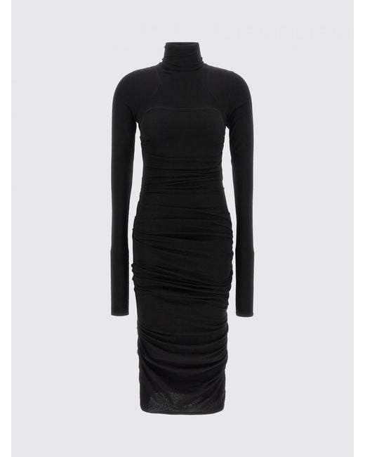 Elisabetta Franchi Black Wool-Knit Midi Sheath Dress With Turtleneck