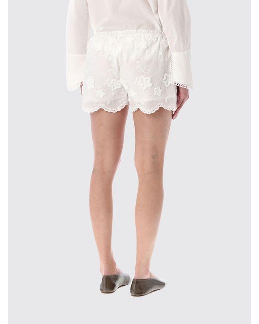 THE GARMENT White Organic Cotton Shorts With Elasticated Waist And Flower Appliqué