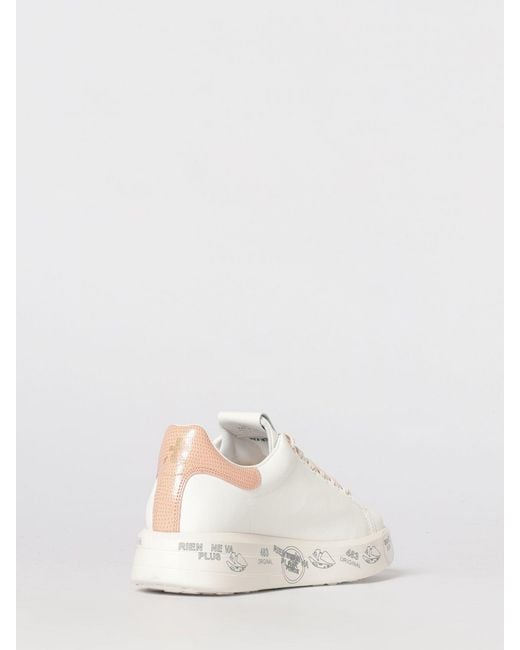 Premiata Natural Belle Leather Sneakers With Rhinestones