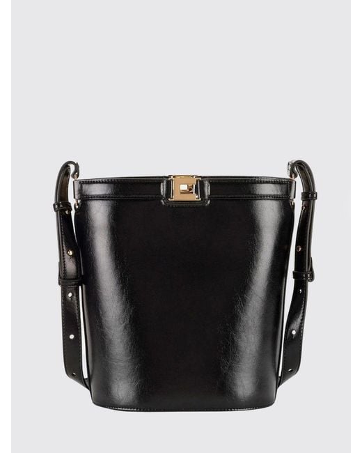 Elisabetta Franchi Black Naplak Effect Bucket Bag
