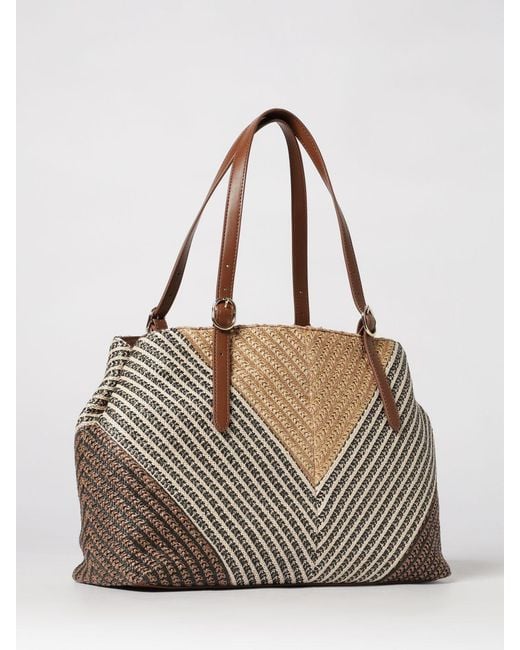 Twinset Gray Striped Raffia Bag