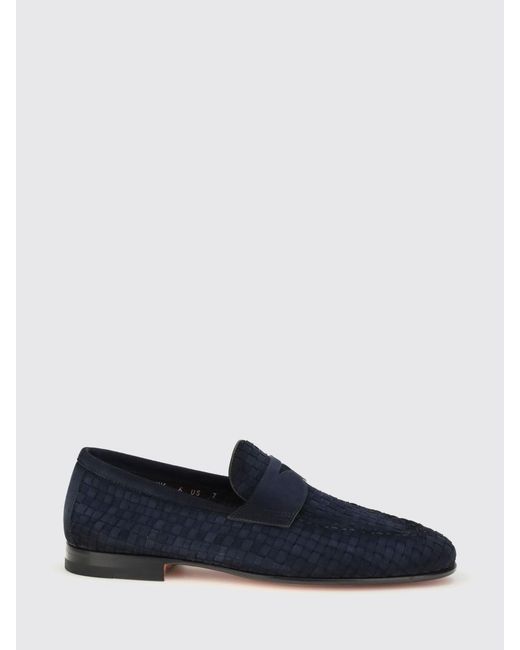 Santoni Blue Carlo Woven Suede Loafers for men