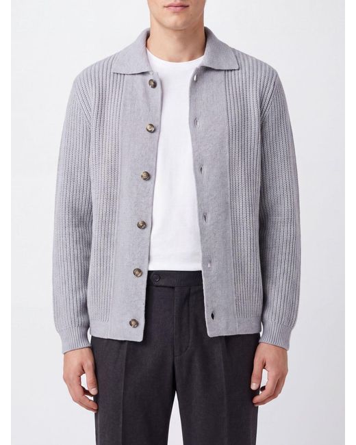 Lardini Gray Wool And Cashmere Cardigan With Classic Collar And Ribbed Knit for men