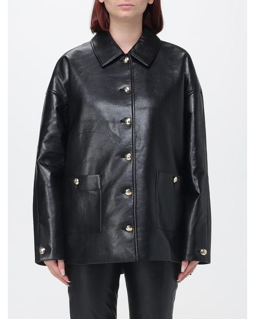 Anine Bing Black Luca Recycled Leather Shirt Jacket With Metal Buttons