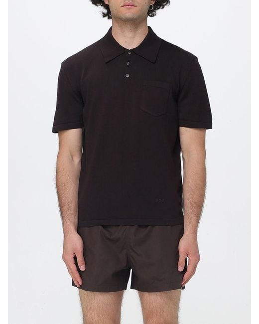 A.P.C. Black Cotton Knit Polo for men