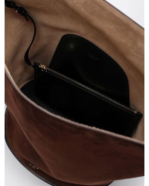 Alaïa Brown Hip Suede Sheepskin Bucket Bag With Logo Charm