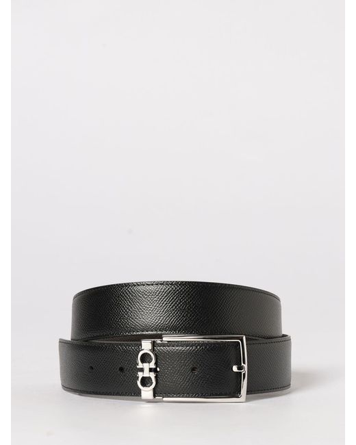 Ferragamo Black Gancini Reversible Hammered Leather Belt for men