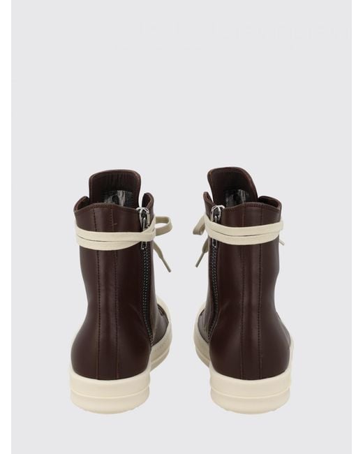 Rick Owens Brown High-Top Leather Sneakers With Side Zip And Rubber Toe Cap