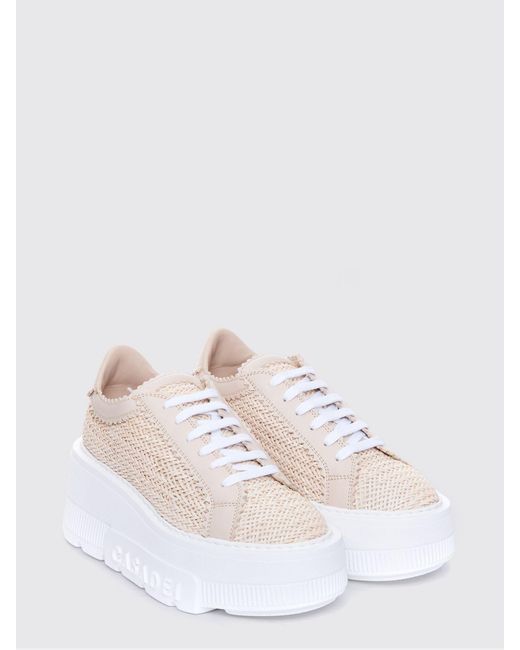 Casadei White Nexus Woven Leather Wedge Sneakers