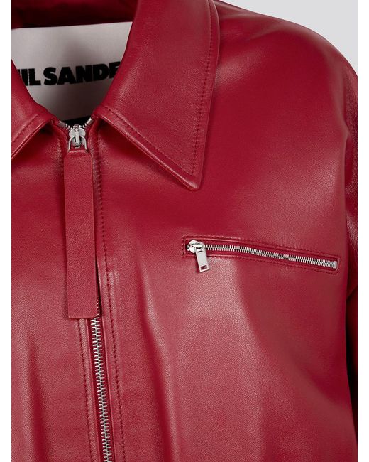 Jil Sander Red Leather Bomber Jacket