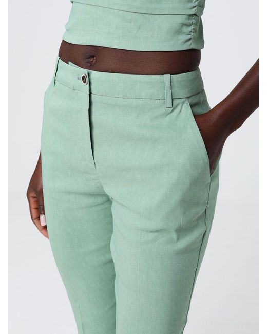 Pinko Green Cropped Fit Linen Blend Trousers