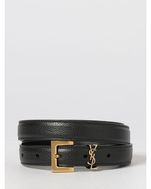 Saint Laurent Gray Cassandre Grained Leather Belt for men
