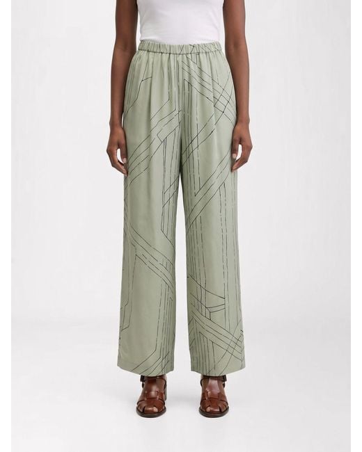 Alysi Green Printed Silk Palazzo Trousers