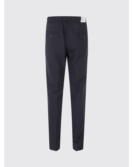 Eleventy Blue Slim Fit Pleated Cotton Chino Trousers With Drawstring Waist for men