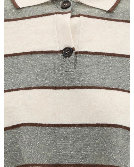 Brunello Cucinelli Gray Striped Wool And Cashmere Polo Shirt