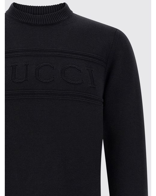 Gucci Black Cotton And Wool Crewneck Pullover for men
