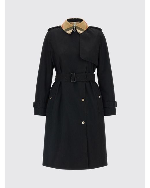 Burberry Blue Cotton Double-Breasted Trench Coat With Belt And Check Collar