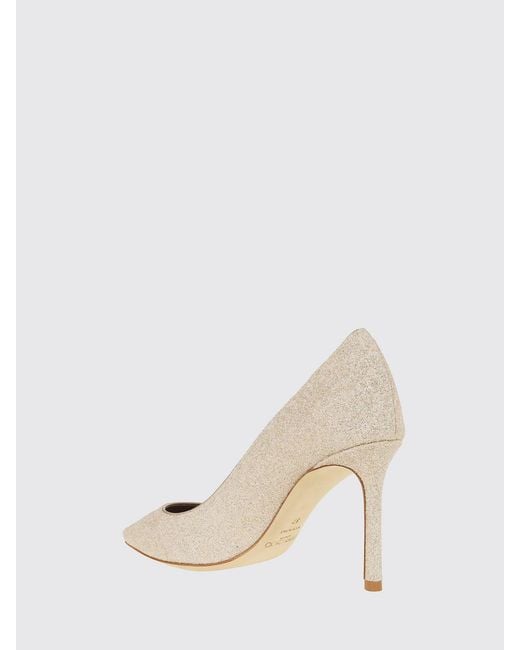 Jimmy Choo Natural Glitter Leather Pumps With High Stiletto Heel