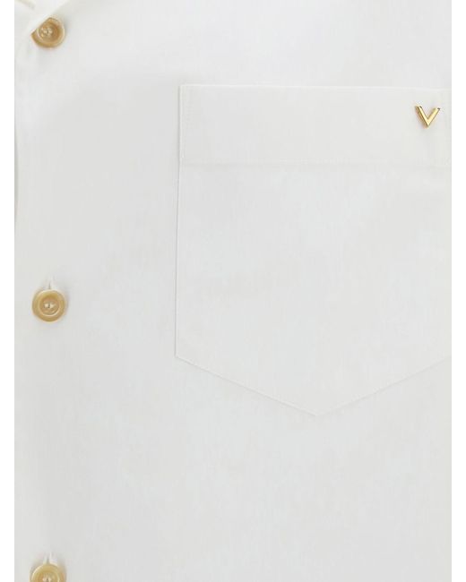 Valentino Garavani White Slim Fit Cotton Bowling Shirt With Metallic Monogram for men