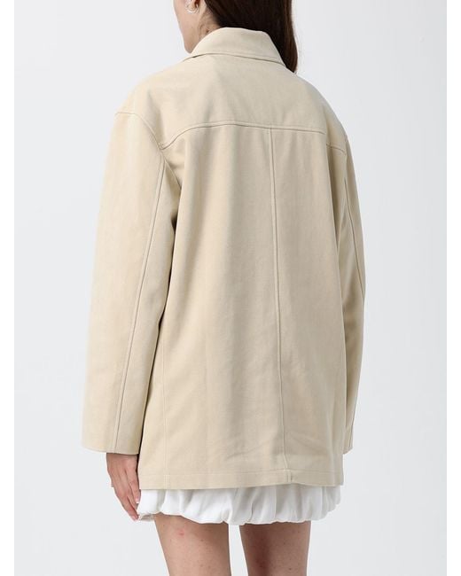 DUNST Natural Faux Leather Shirt Jacket With Dropped Shoulders And Classic Collar