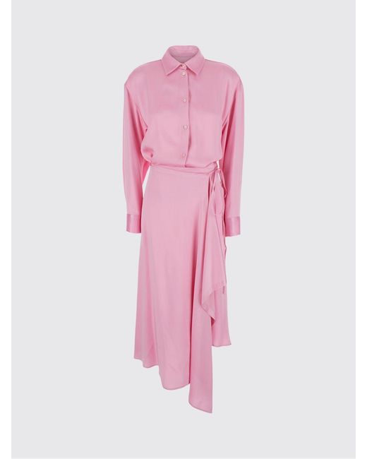 Vestido Camisero Midi Asimétrico En Mezcla De Viscosa MSGM de color Pink