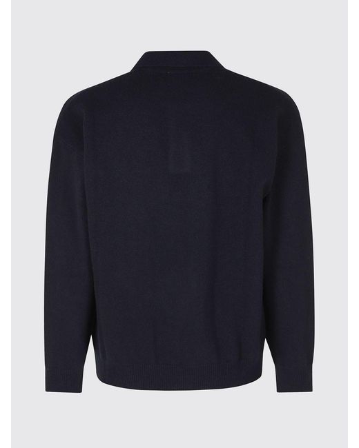 Roberto Collina Blue Long-Sleeved Merino Wool Knit Polo Shirt for men