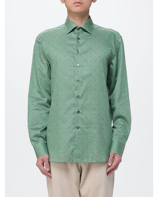 Etro Green Cotton Shirt With Paisley Print for men