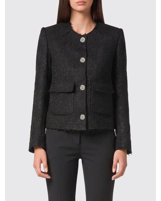 Philipp Plein Black Single-Breasted Short Tweed Blazer With Jewelled Buttons