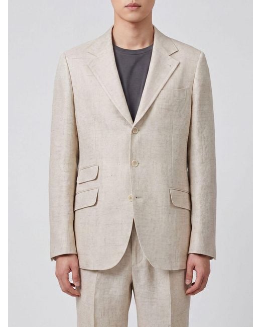 Brunello Cucinelli Natural Single Breasted Blazer for men