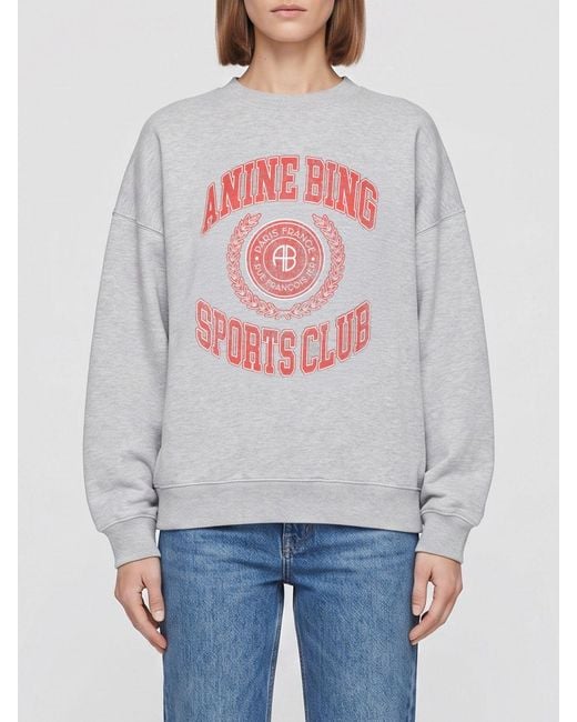 Anine Bing Gray Relaxed Fit Logo Cotton-Blend Crewneck Sweatshirt